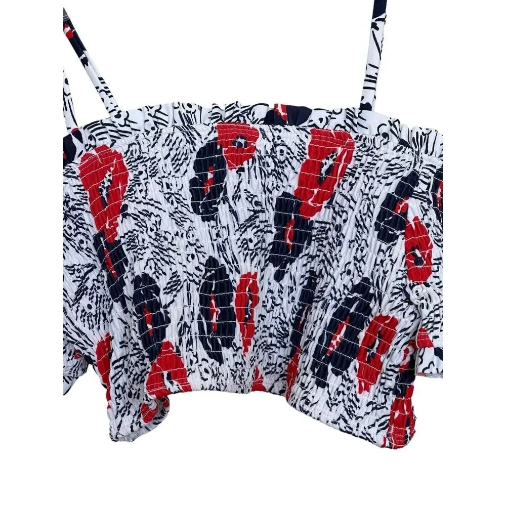 Janie And‎ Jack Bikini Size 16 Floral Smocked Off Shoulder Red White Blue